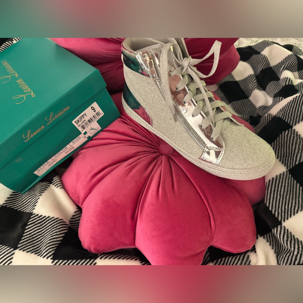 Lauren Lorraine Silver and White Glitter Sneakers